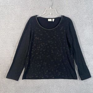 Chico's Zenergy Top Womens 2 Black Star All Over Scoop Neck Long Sleeve Casual